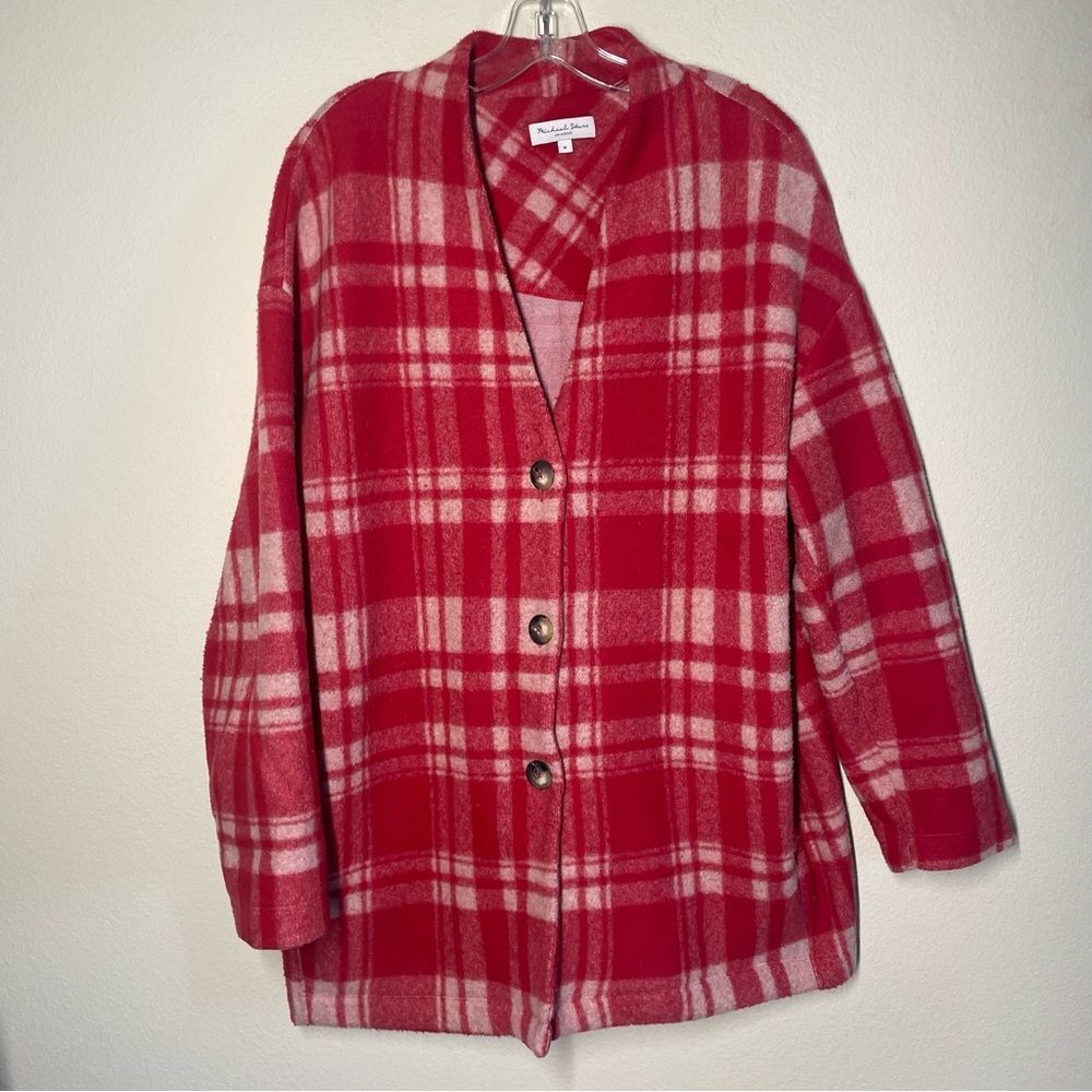 Michael Stars Red Plaid Sweatshirt Overcoat Cardigan Dakota Medium